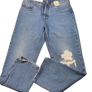 Levi's Premium 501 Original Cropped Button Fly Jeans Womens 27x26 Blue Denim NWT